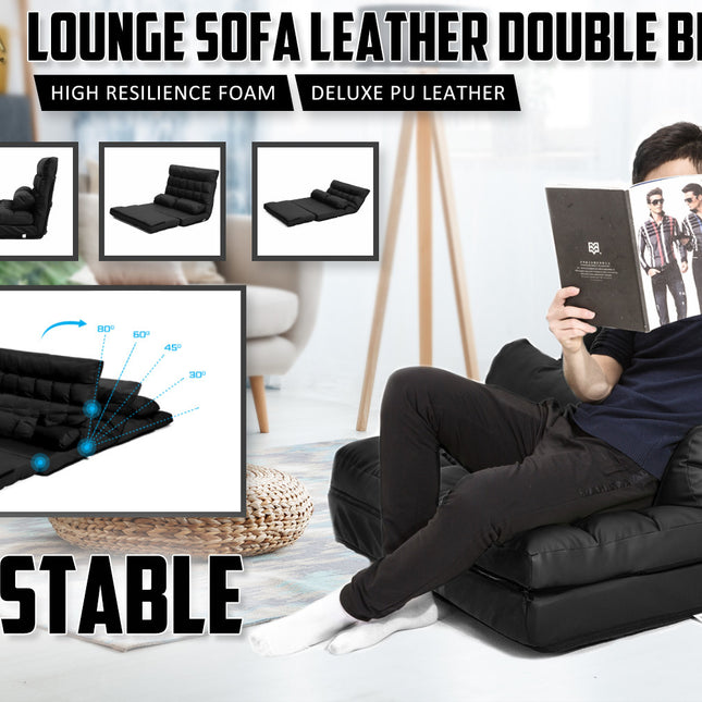 La Bella Double Seat Couch Bed Black Sofa Gemini Leather