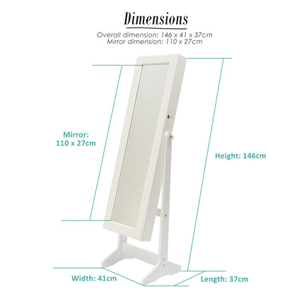 La Bella 146cm White Mirror Jewellery Cabinet Storage Organiser LUVO