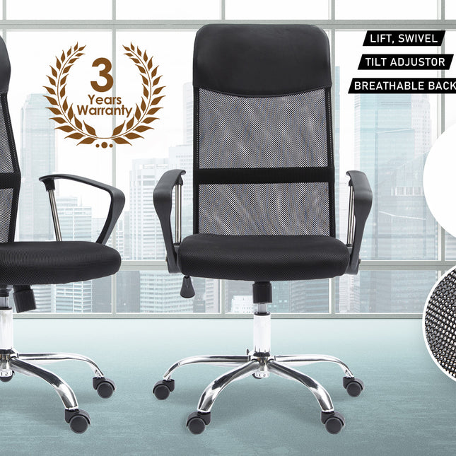 La Bella Black Office Chair Breeze Mesh High Back Tilt In-Built Lumbar