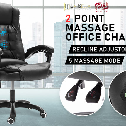 La Bella Black Massage Vibration Ergonomic Executive Office Chair
