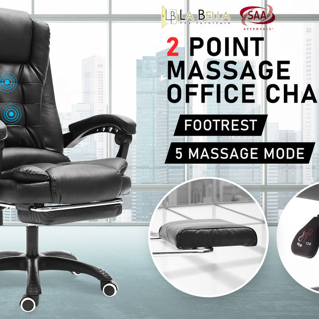La Bella Black Massage Footrest Ergonomic Executive Office Chair