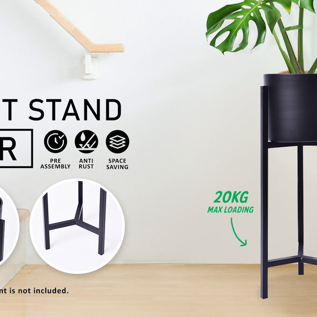 La Bella 65cm Black Plant Stand Planter Shelf Rack 1 Tier Steel