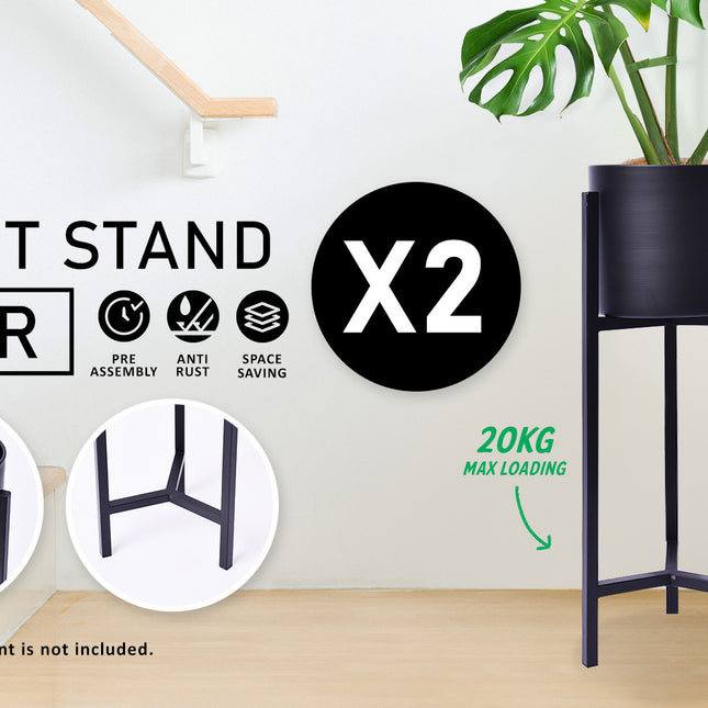 La Bella 2 Set 65cm Black Plant Stand Planter Shelf Rack 1 Tier Steel