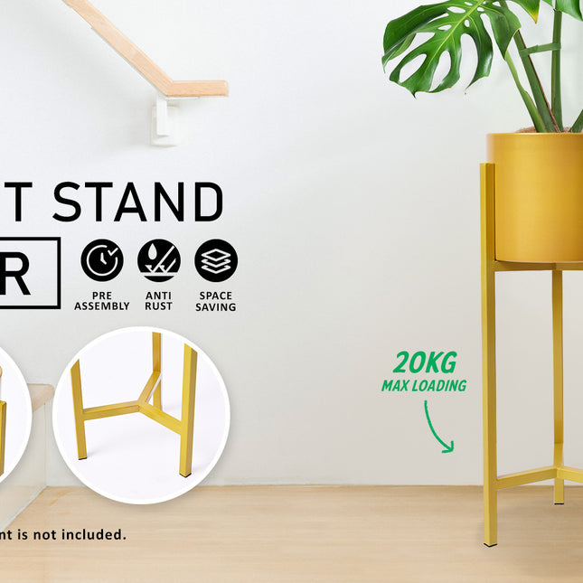 La Bella 65cm Gold Plant Stand Planter Shelf Rack 1 Tier Steel