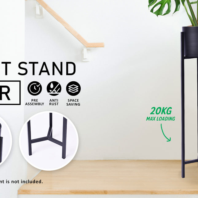 La Bella 95cm Black Plant Stand Planter Shelf Rack 1 Tier Steel