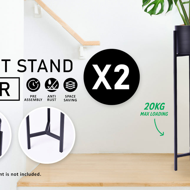 La Bella 2 Set 95cm Black Plant Stand Planter Shelf Rack 1 Tier Steel
