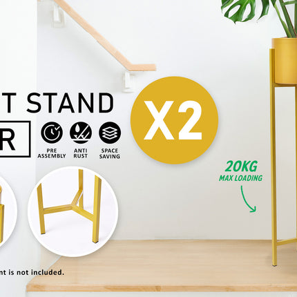 La Bella 2 Set 95cm Gold Plant Stand Planter Shelf Rack 1 Tier Steel