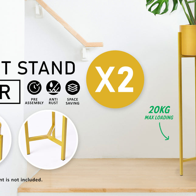 La Bella 2 Set 95cm Gold Plant Stand Planter Shelf Rack 1 Tier Steel