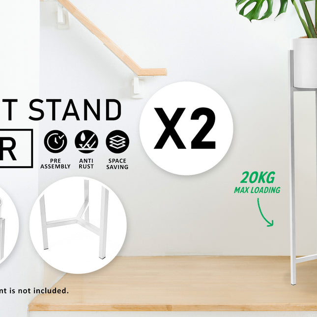 La Bella 2 Set 95cm White Plant Stand Planter Shelf Rack 1 Tier Steel