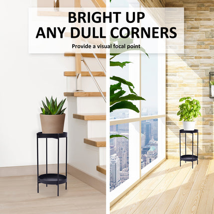 La Bella 50cm Black Plant Stand Planter Shelf Rack 2 Tier Steel