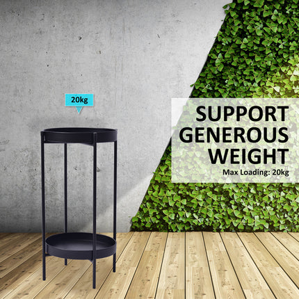 La Bella 2 Set 50cm Black Plant Stand Planter Shelf Rack 2 Tier Steel