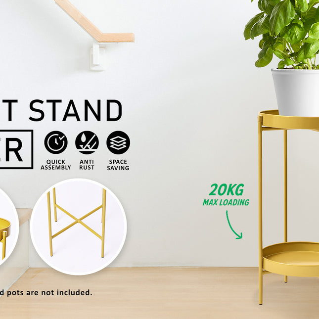 La Bella 50cm Gold Plant Stand Planter Shelf Rack 2 Tier Steel