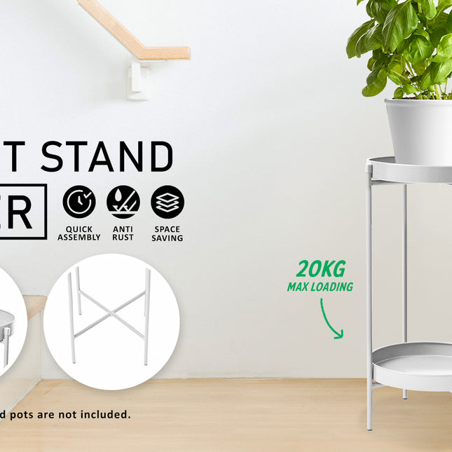 La Bella 50cm White Plant Stand Planter Shelf Rack 2 Tier Steel