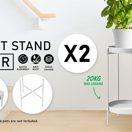 La Bella 2 Set 50cm White Plant Stand Planter Shelf Rack 2 Tier Steel