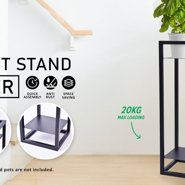 La Bella 82cm Black Plant Stand Planter Shelf Rack 2 Tier Steel