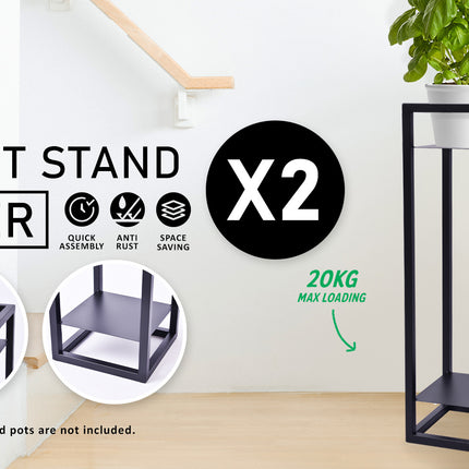 La Bella 2 Set 82cm Black Plant Stand Planter Shelf Rack 2 Tier Steel