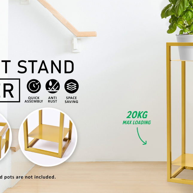 La Bella 82cm Gold Plant Stand Planter Shelf Rack 2 Tier Steel