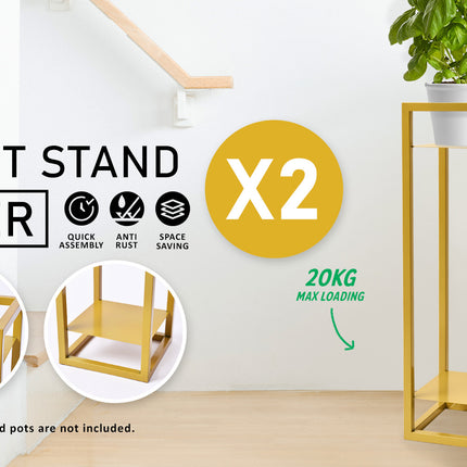 La Bella 2 Set 82cm Gold Plant Stand Planter Shelf Rack 2 Tier Steel