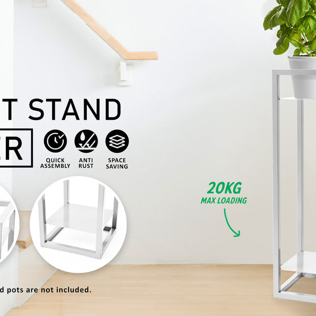 La Bella 82cm White Plant Stand Planter Shelf Rack 2 Tier Steel