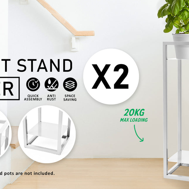 La Bella 2 Set 82cm White Plant Stand Planter Shelf Rack 2 Tier Steel