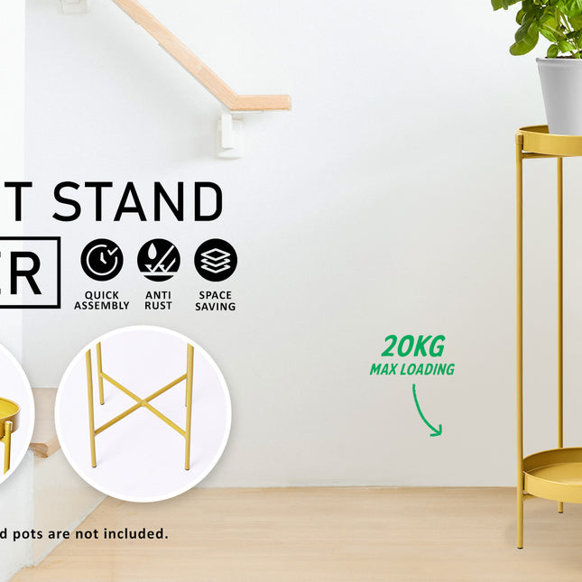 La Bella 80cm Gold Plant Stand Planter Shelf Rack 2 Tier Steel