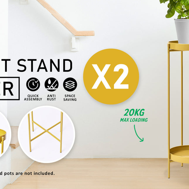 La Bella 2 Set 80cm Gold Plant Stand Planter Shelf Rack 2 Tier Steel
