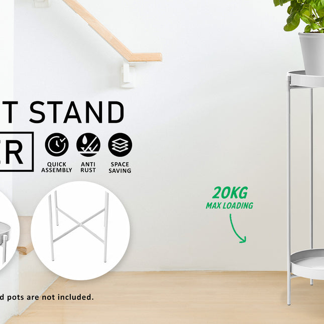 La Bella 80cm White Plant Stand Planter Shelf Rack 2 Tier Steel