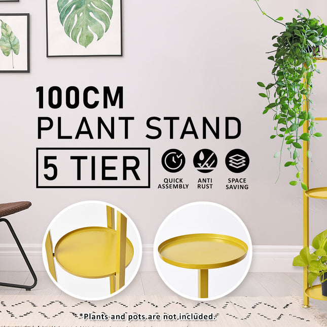 La Bella 100cm Gold Plant Stand Planter Shelf Rack 5 Tier Steel