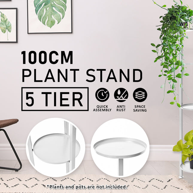 La Bella 100cm White Plant Stand Planter Shelf Rack 5 Tier Steel