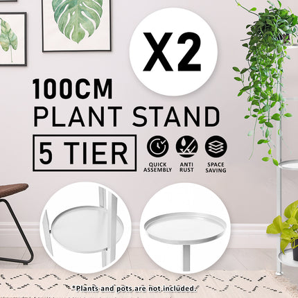 La Bella 2 Set 100cm White Plant Stand Planter Shelf Rack 5 Tier Steel