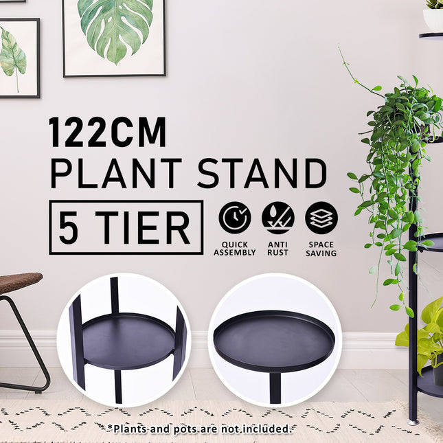 La Bella 122cm Black Plant Stand Planter Shelf Rack 5 Tier Steel