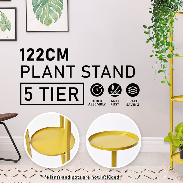 La Bella 122cm Gold Plant Stand Planter Shelf Rack 5 Tier Steel