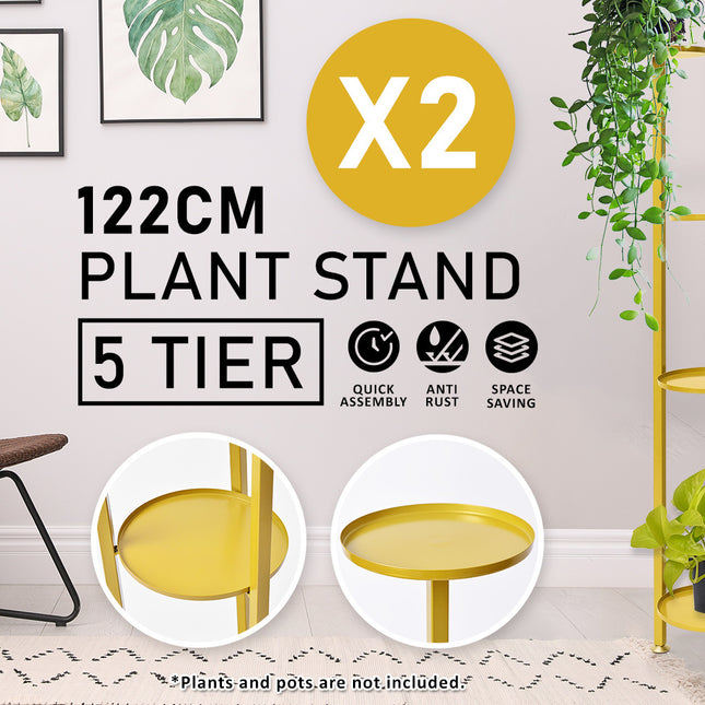 La Bella 2 Set 122cm Gold Plant Stand Planter Shelf Rack 5 Tier Steel