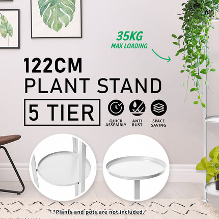 La Bella 122cm White Plant Stand Planter Shelf Rack 5 Tier Steel