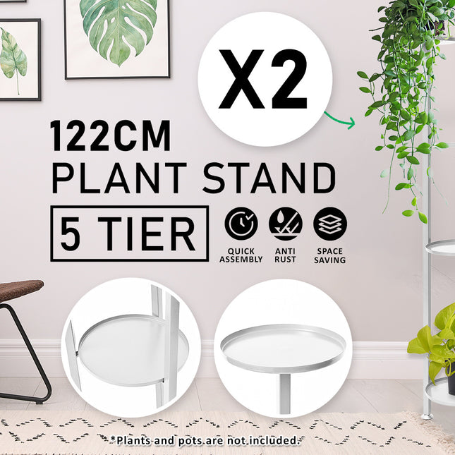 La Bella 2 Set 122cm White Plant Stand Planter Shelf Rack 5 Tier Steel