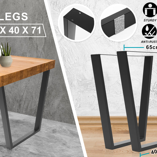 La Bella 2 Set 65 x 40 x 71cm Black Coffee Dining Table Legs Bench Trapezium DIY Steel Metal