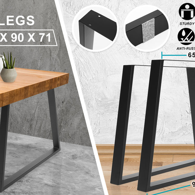 La Bella 2 Set 65 x 90 x 71cm Black Coffee Dining Table Legs Bench Trapezium DIY Steel Metal