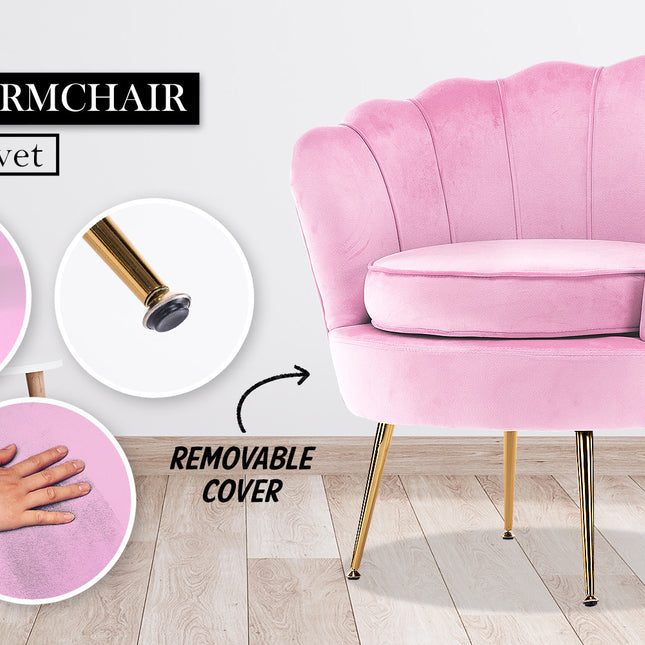 La Bella Shell Scallop Pink Armchair Lounge Chair Accent Velvet