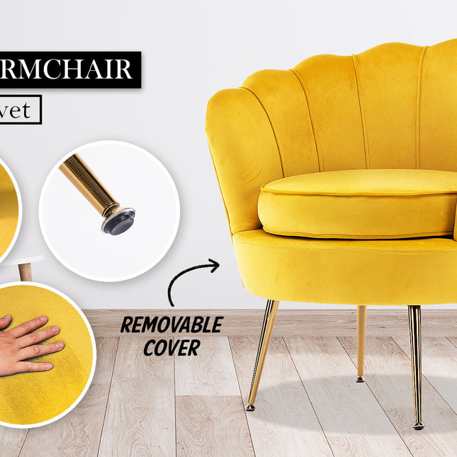 La Bella Shell Scallop Yellow Armchair Lounge Chair Accent Velvet