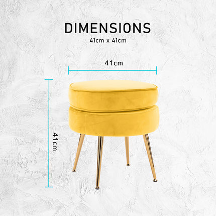 La Bella Yellow Round Ottoman Foot Stool Velvet Fabric Metal Leg