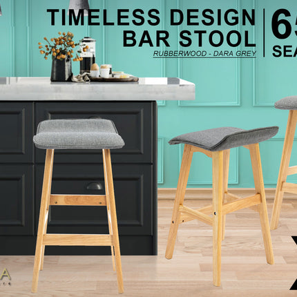 La Bella 2 Set 65cm Grey Wooden Bar Stool DARA Fabric