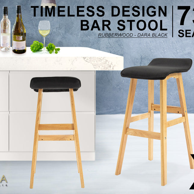 La Bella 2 Set 73cm Black Wooden Bar Stool DARA Fabric