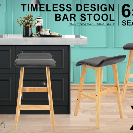 La Bella 4 Set 65cm Black Wooden Bar Stool DARA Leather