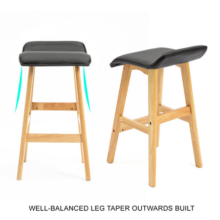 La Bella 4 Set 65cm Black Wooden Bar Stool DARA Leather