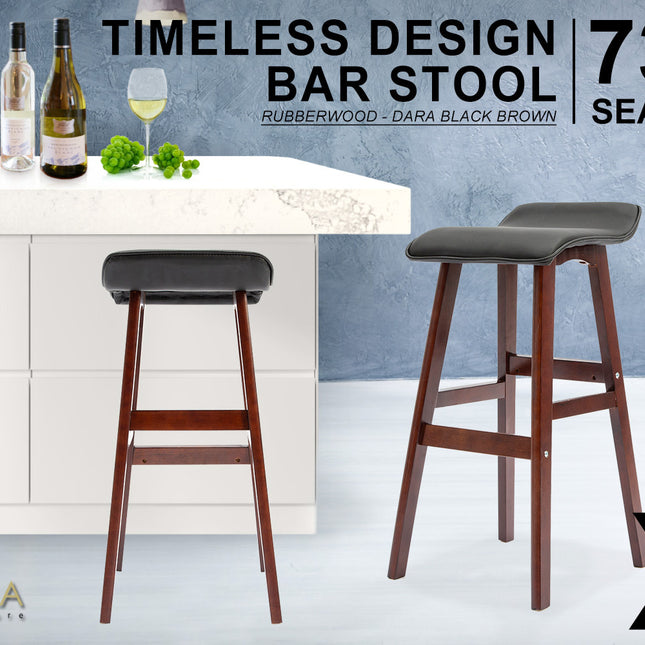 La Bella 2 Set 73cm Black Brown Wooden Bar Stool DARA Leather