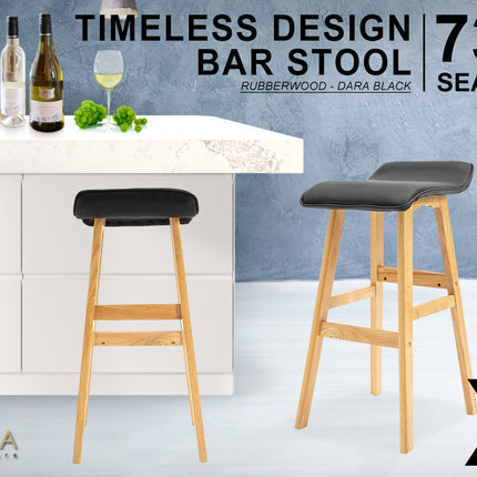 La Bella 4 Set 73cm Black Wooden Bar Stool DARA Leather