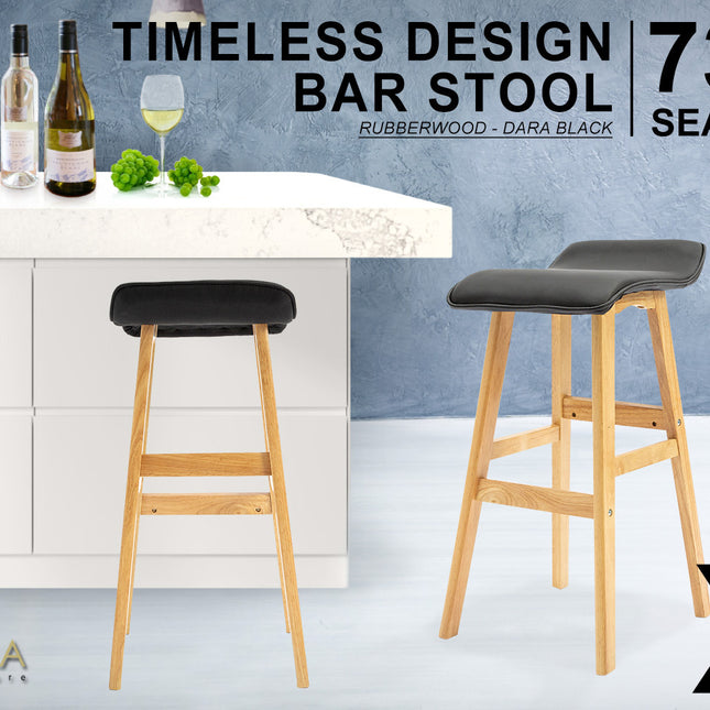 La Bella 4 Set 73cm Black Wooden Bar Stool DARA Leather