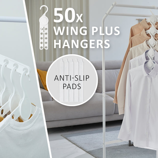 WING 50 Set White Plus Hanger Multiple Clothes Rack Organizer Foldable