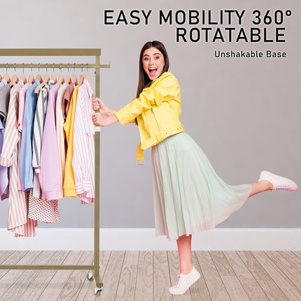 Meoktong Gold Clothes Rack Coat Stand Hanging Adjustable Rollable Steel
