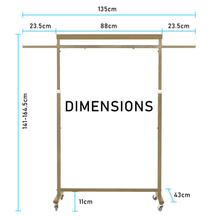 Meoktong Gold Clothes Rack Coat Stand Hanging Adjustable Rollable Steel